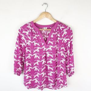 Crown & Ivy Elephant Print Popover Blouse